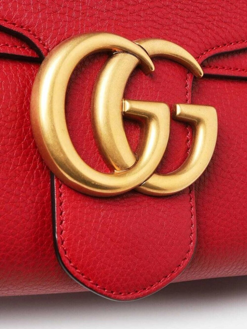 Gucci Red Pebbled Leather Marmont Medium Shoulder Bag - Picture 8 of 9